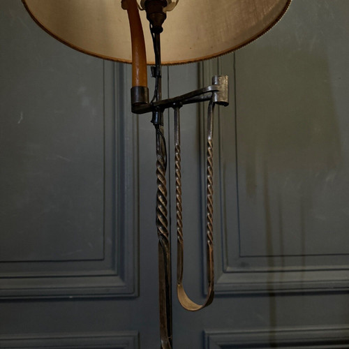 Neo-Gothic 2-light candleholder early 20th century ironwork