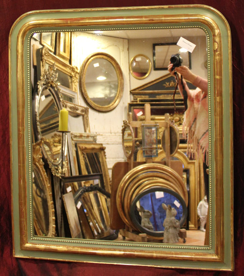 95 X 110cm Miroir De Cheminée Ancien Louis Philippe Perlé Feuille d'Or Et Patine