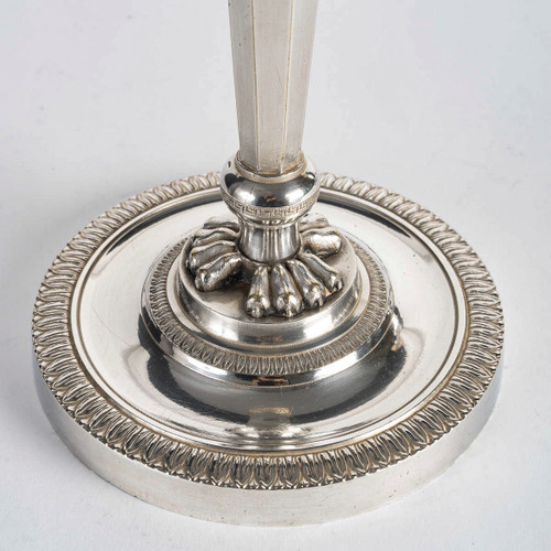 André Antoine Ravrio (1759-1814) Pair of octagonal silvered bronze candlesticks circa 1808-1810