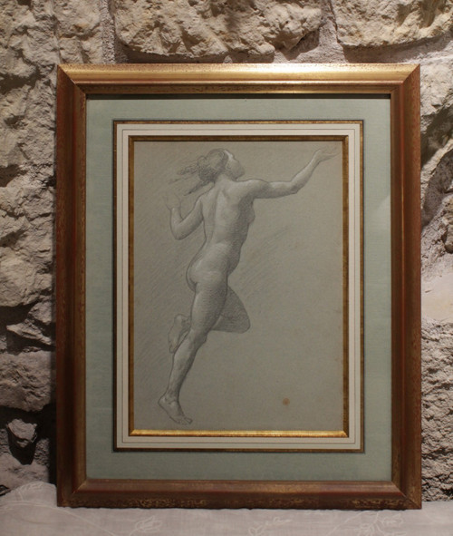 Lead pencil drawing 'Nue en mouvement' Victor René Livache (1872-1944)