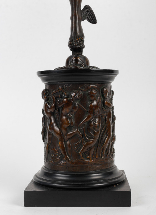 Bronze aus dem 19. Jahrhundert mit brauner Patina - Der fliegende Merkur nach Jean de Bologne