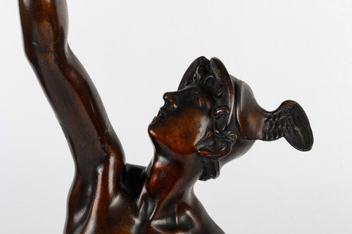 Bronze aus dem 19. Jahrhundert mit brauner Patina - Der fliegende Merkur nach Jean de Bologne