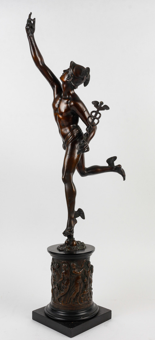 Bronze aus dem 19. Jahrhundert mit brauner Patina - Der fliegende Merkur nach Jean de Bologne