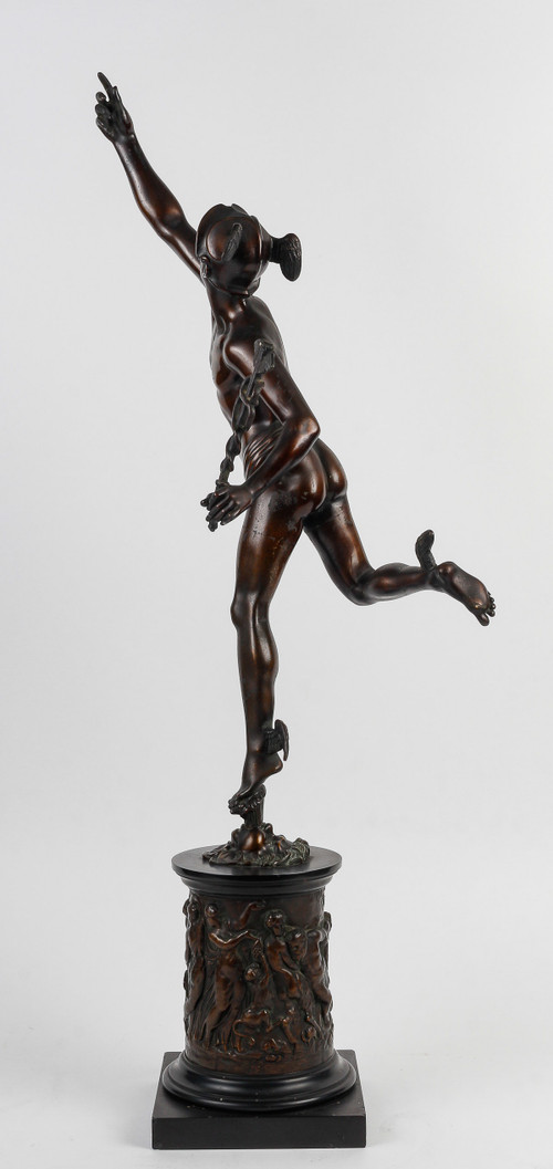 Bronze aus dem 19. Jahrhundert mit brauner Patina - Der fliegende Merkur nach Jean de Bologne