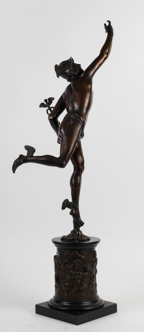 Bronze aus dem 19. Jahrhundert mit brauner Patina - Der fliegende Merkur nach Jean de Bologne