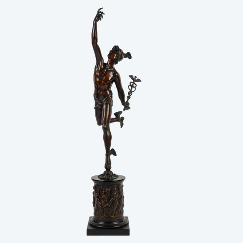 Bronze aus dem 19. Jahrhundert mit brauner Patina - Der fliegende Merkur nach Jean de Bologne