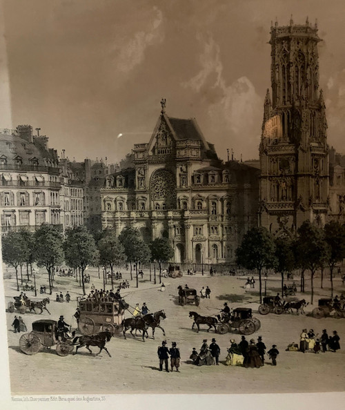 Große alte Lithographie aus der Zeit Napoleons III., Kirche St. Germain l'Auxerrois
