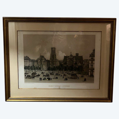 Große alte Lithographie aus der Zeit Napoleons III., Kirche St. Germain l'Auxerrois