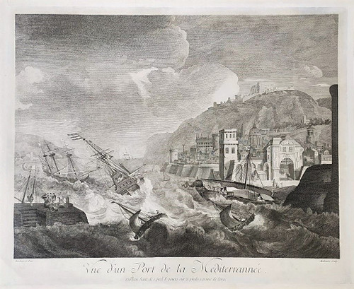  Älterer Stich Marine Hafen Im Mittelmeer nach Ludolf Bakhuizen 18.
