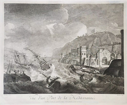  Älterer Stich Marine Hafen Im Mittelmeer nach Ludolf Bakhuizen 18.