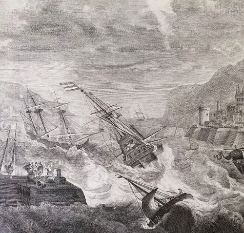  Älterer Stich Marine Hafen Im Mittelmeer nach Ludolf Bakhuizen 18.