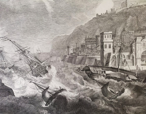  Älterer Stich Marine Hafen Im Mittelmeer nach Ludolf Bakhuizen 18.