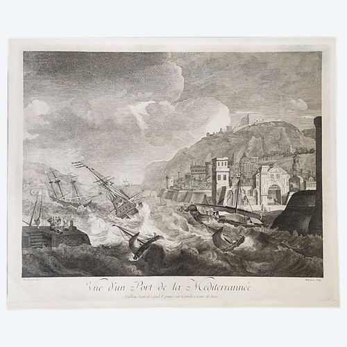  Älterer Stich Marine Hafen Im Mittelmeer nach Ludolf Bakhuizen 18.