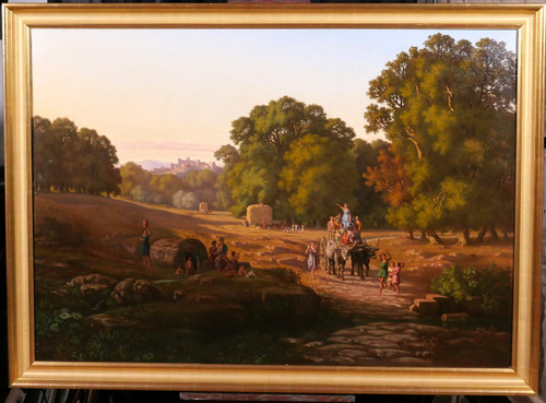 Gaspard ANRIOUD 1809-1866 Italien, Erntedankfest, Landschaft, großes Gemälde, Romantik