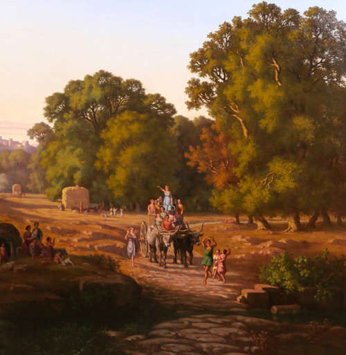 Gaspard ANRIOUD 1809-1866 Italien, Erntedankfest, Landschaft, großes Gemälde, Romantik