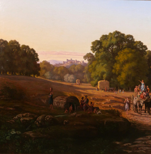 Gaspard ANRIOUD 1809-1866 Italien, Erntedankfest, Landschaft, großes Gemälde, Romantik