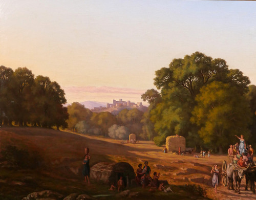 Gaspard ANRIOUD 1809-1866 Italien, Erntedankfest, Landschaft, großes Gemälde, Romantik