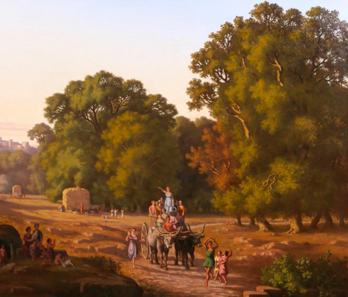 Gaspard ANRIOUD 1809-1866 Italien, Erntedankfest, Landschaft, großes Gemälde, Romantik