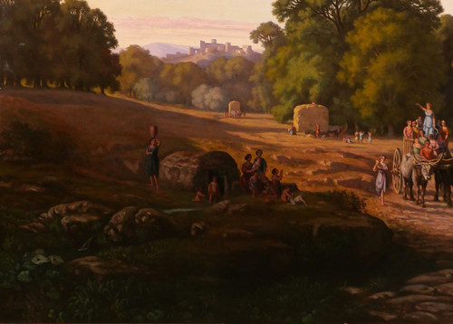Gaspard ANRIOUD 1809-1866 Italien, Erntedankfest, Landschaft, großes Gemälde, Romantik