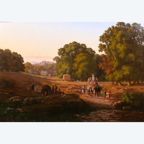 Gaspard ANRIOUD 1809-1866 Italien, Erntedankfest, Landschaft, großes Gemälde, Romantik