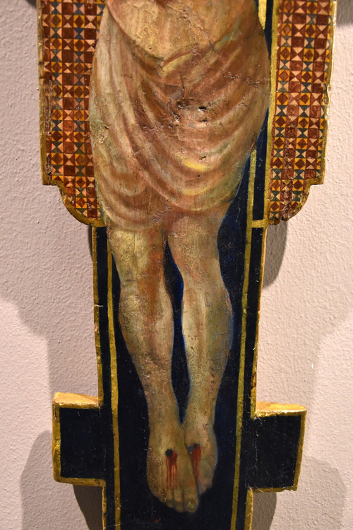 Antique Wooden Crucified Christ With God The Father, The Virgin And St. Joh