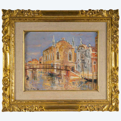 Serge Belloni (1925-2005) - Blick auf die Chiesetta dell'Abbazia della Misericordia Öl auf Karton