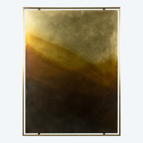 Paneel aus patiniertem Messing "Abstraction Opus V". Zeitgenössische Arbeit. LS59481209I