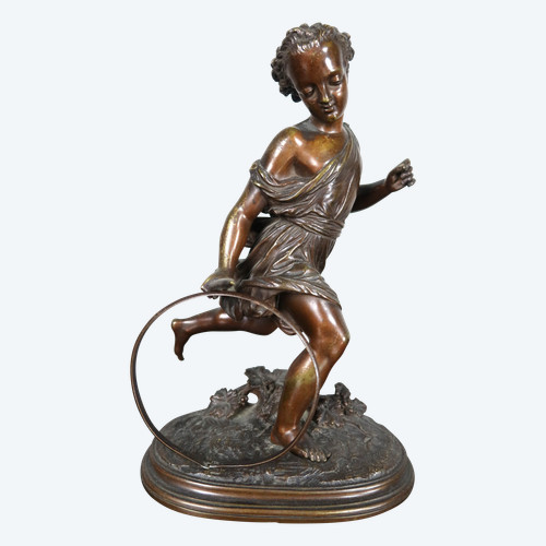 Soggetto in bronzo "L'enfant au cerceau" firmato