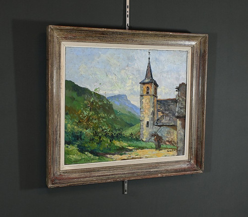 Oil on canvas "Le Clocher" - Late 19th century