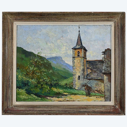 Oil on canvas "Le Clocher" - Late 19th century