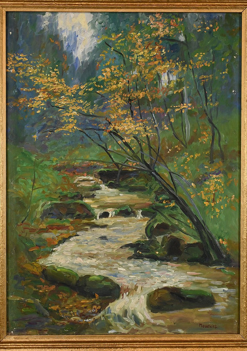 Öl auf Leinwand "Bach im Wald" signiert A. Markowicz - Anfang 20.