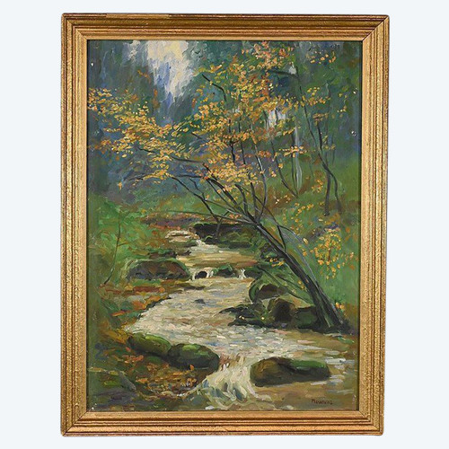 Öl auf Leinwand "Bach im Wald" signiert A. Markowicz - Anfang 20.