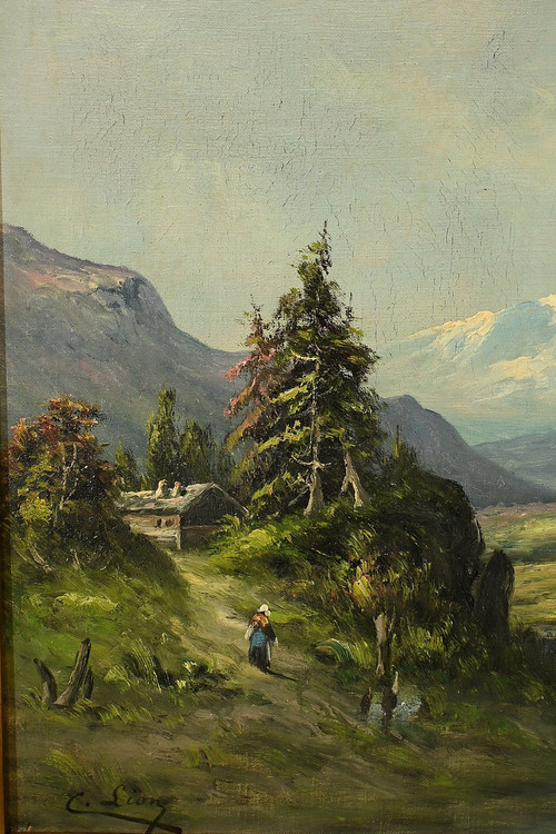 Oil on canvas "Paysage de Montagne" signed C. Lion - Late 19th century