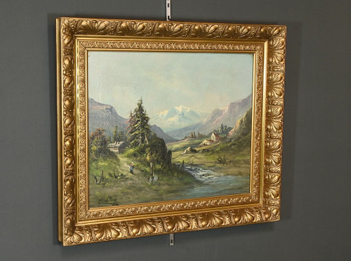 Oil on canvas "Paysage de Montagne" signed C. Lion - Late 19th century