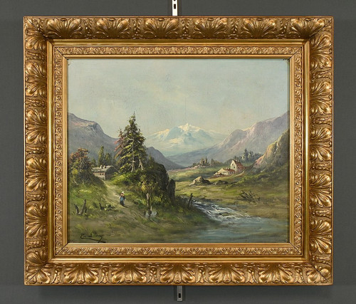 Oil on canvas "Paysage de Montagne" signed C. Lion - Late 19th century