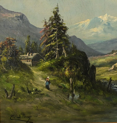 Oil on canvas "Paysage de Montagne" signed C. Lion - Late 19th century