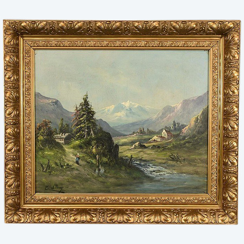 Oil on canvas "Paysage de Montagne" signed C. Lion - Late 19th century