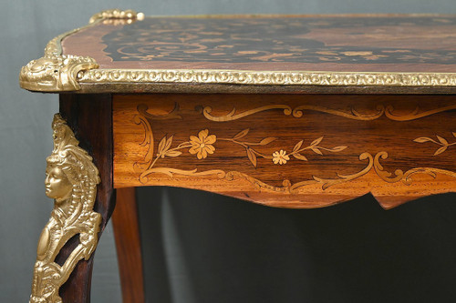 Table Bureau en Palissandre et Marqueteries, époque Napoléon III – 2ème partie XIXe