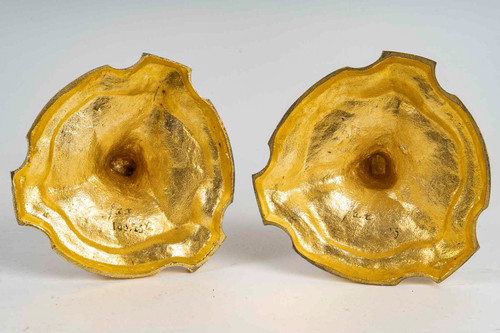 After Juste-Aurèle Meissonnier Pair of Louis XV style chiseled gilt bronze candlesticks Circa 1880