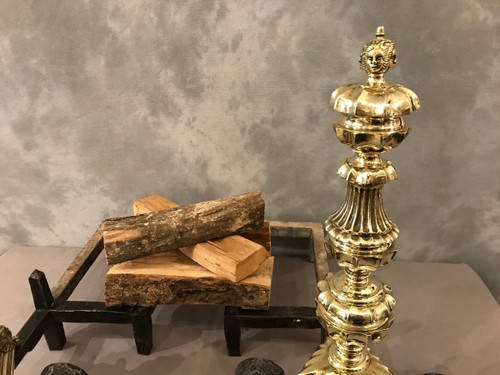 Importants chenets en bronze et fer d'époque 17 ème 