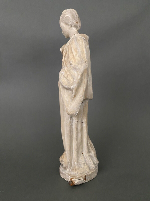 Statue d'atelier en plâtre par Charles Filleul femme à l'éventail XXe