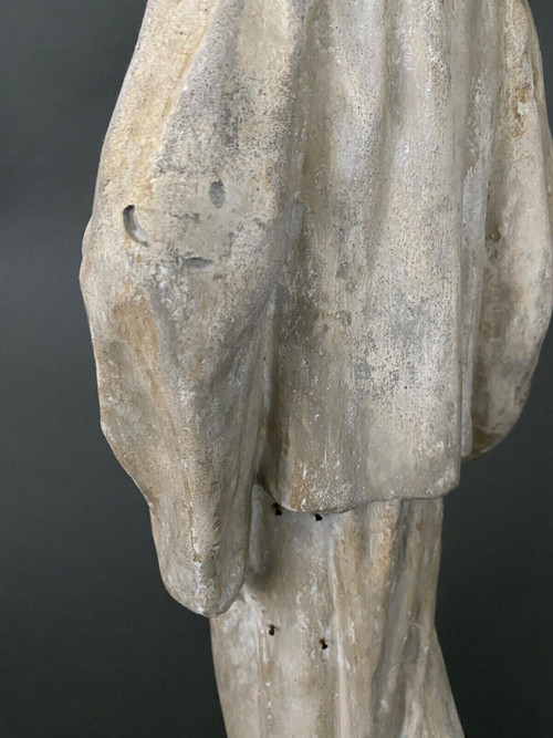 Statue d'atelier en plâtre par Charles Filleul femme à l'éventail XXe