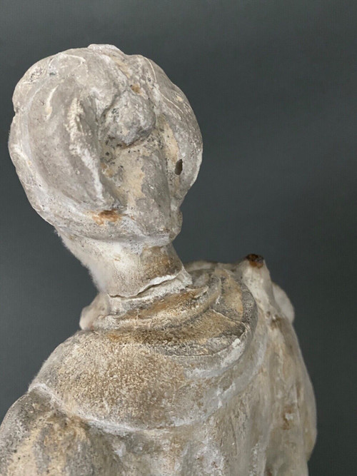 Statue d'atelier en plâtre par Charles Filleul femme à l'éventail XXe