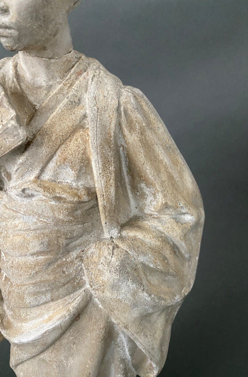 Statue d'atelier en plâtre par Charles Filleul femme à l'éventail XXe