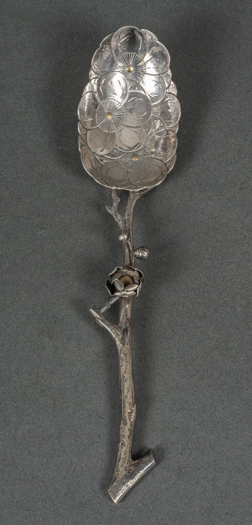 Dessert spoon in initial silver SM naturalist branch 64 grams