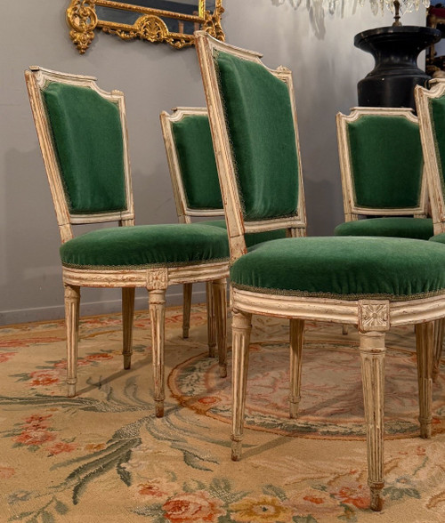 Paul François Jean, Suite De Cinq Chaises En Bois Laque Estampillée d'Epoque Louis XVI 