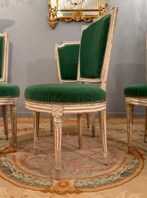Paul François Jean, Suite De Cinq Chaises En Bois Laque Estampillée d'Epoque Louis XVI 