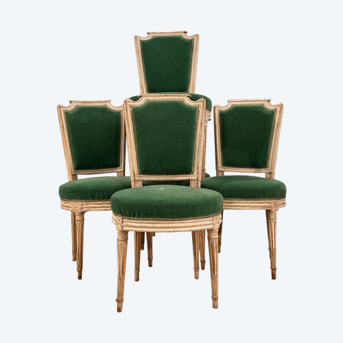 Paul François Jean, Suite De Cinq Chaises En Bois Laque Estampillée d'Epoque Louis XVI 