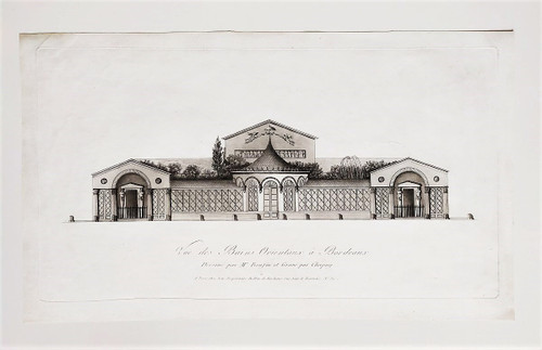 Bordeaux Oriental Baths Engraving  Architecture 19th C Old Print Etching