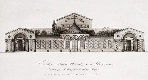 Bordeaux Oriental Baths Engraving  Architecture 19th C Old Print Etching